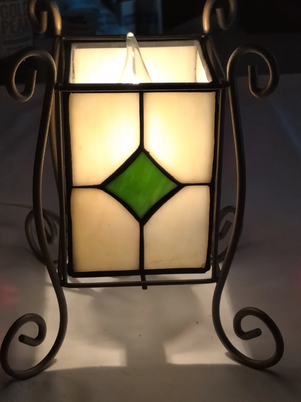 Stained Glass Gnome Accent Lamp - Pink/White